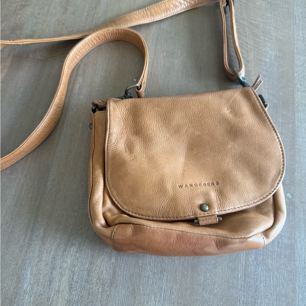 Wander Tan Crossbody Bag with Flap-Over Closure